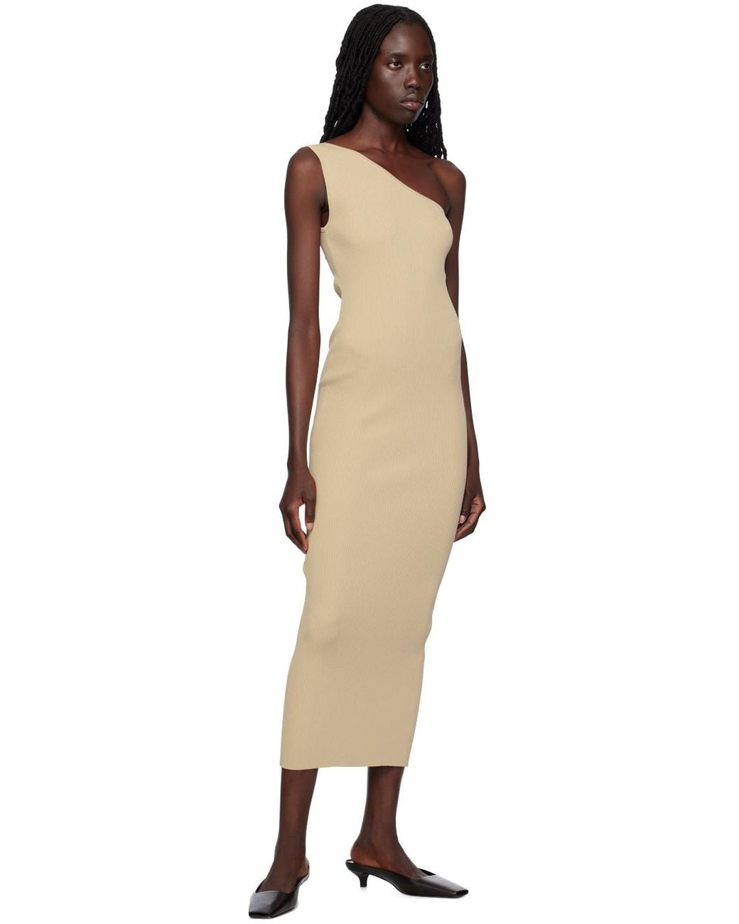 Totême White Totême One-Shoulder Ribbed Dress