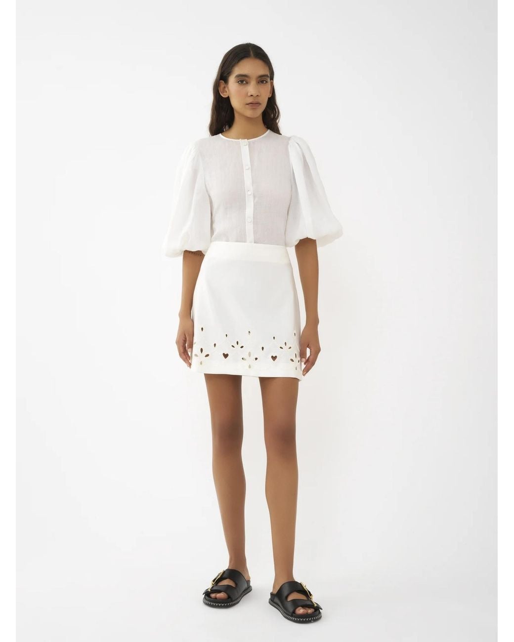 Chloé White Chloé Embroidered A-Line Mini Skirt