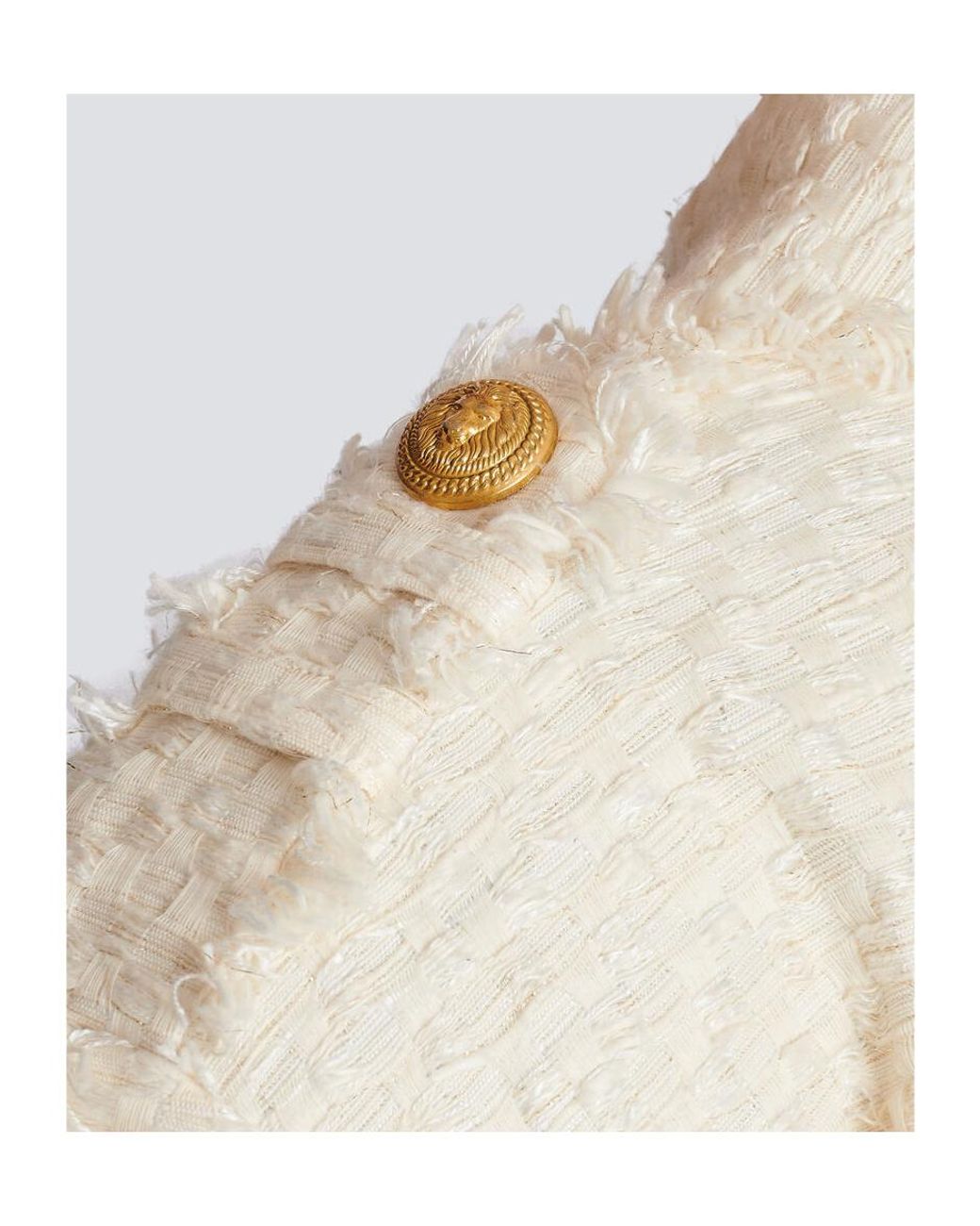 Balmain Natural Short Fringed Tweed Jacket