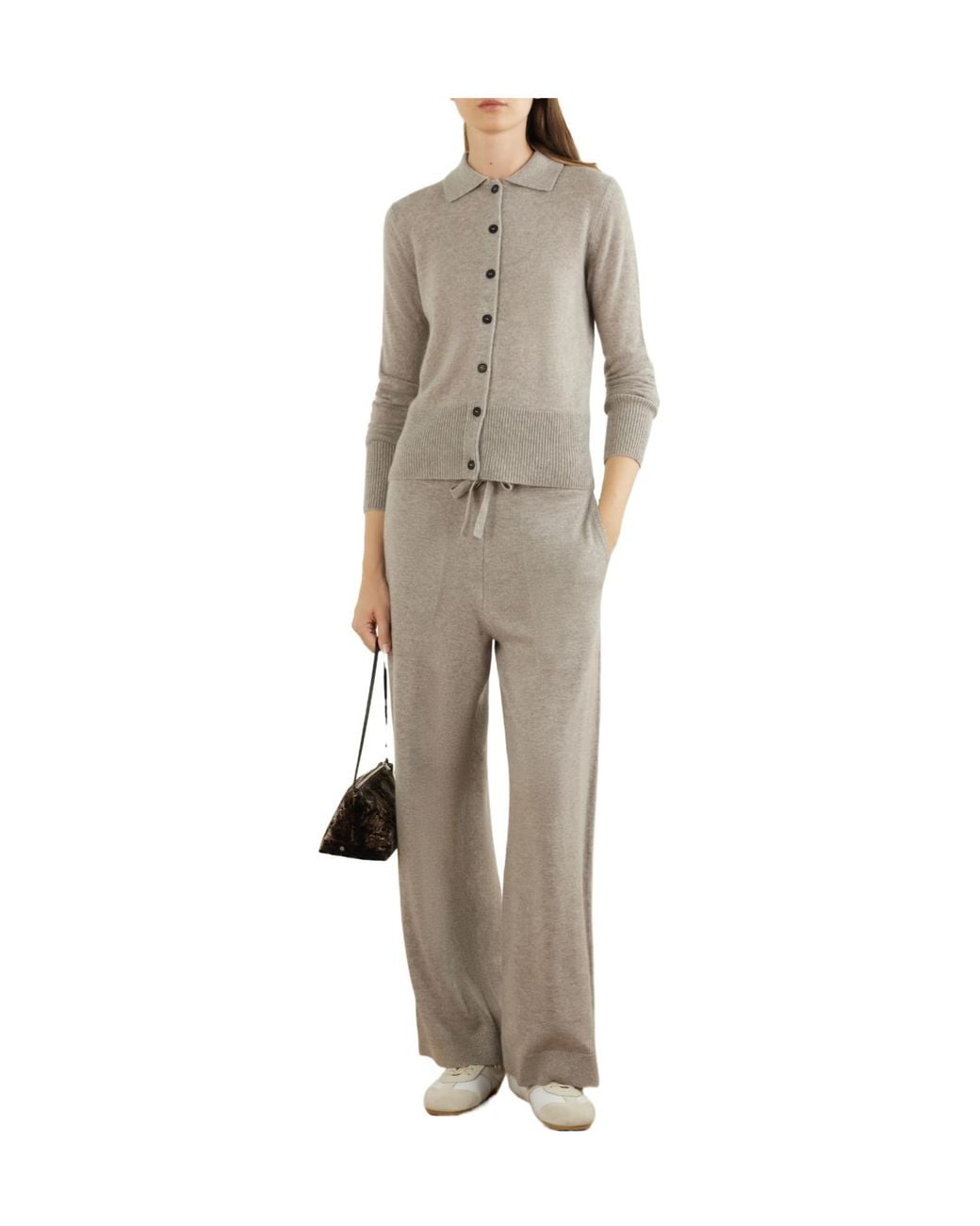 LeKasha Gray Ribbed Organic Cashmere Wide-Leg Pants