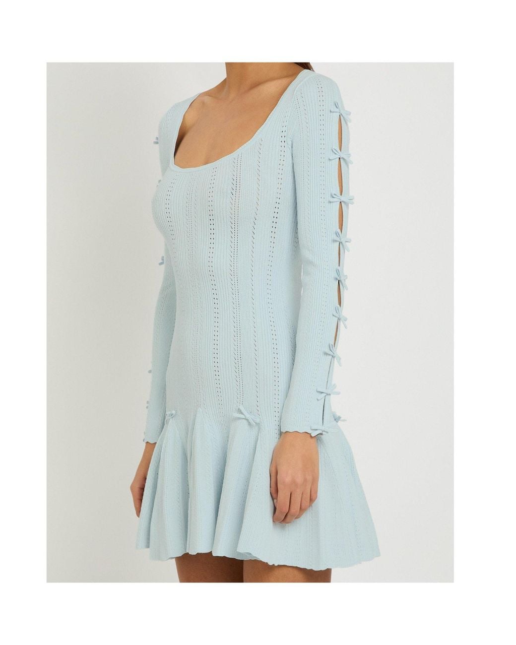 LoveShackFancy Blue Cut-Out Long-Sleeve Mini Dress