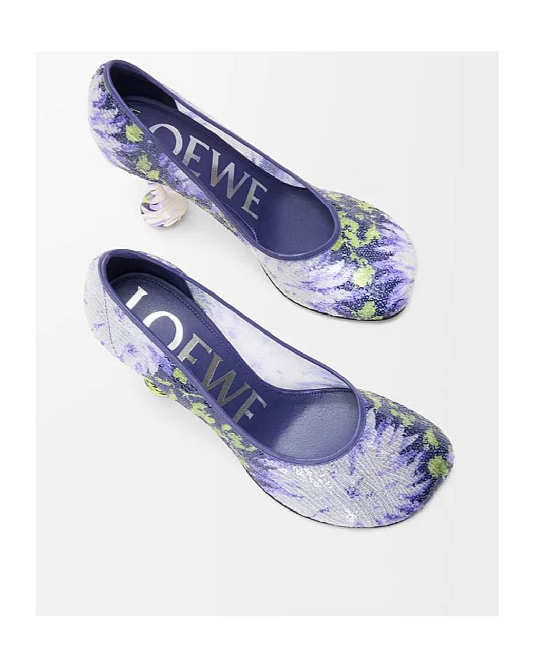 Loewe Blue Sequinned Floral Toy Pumps 90