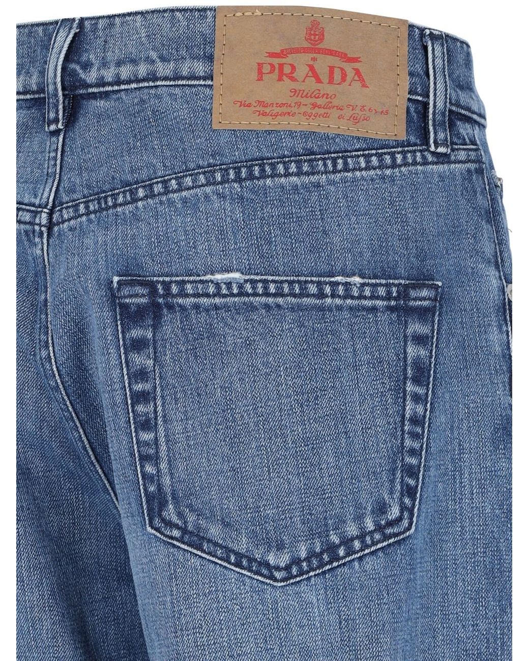 Prada Blue Logo Patch Straight Leg Jeans for men
