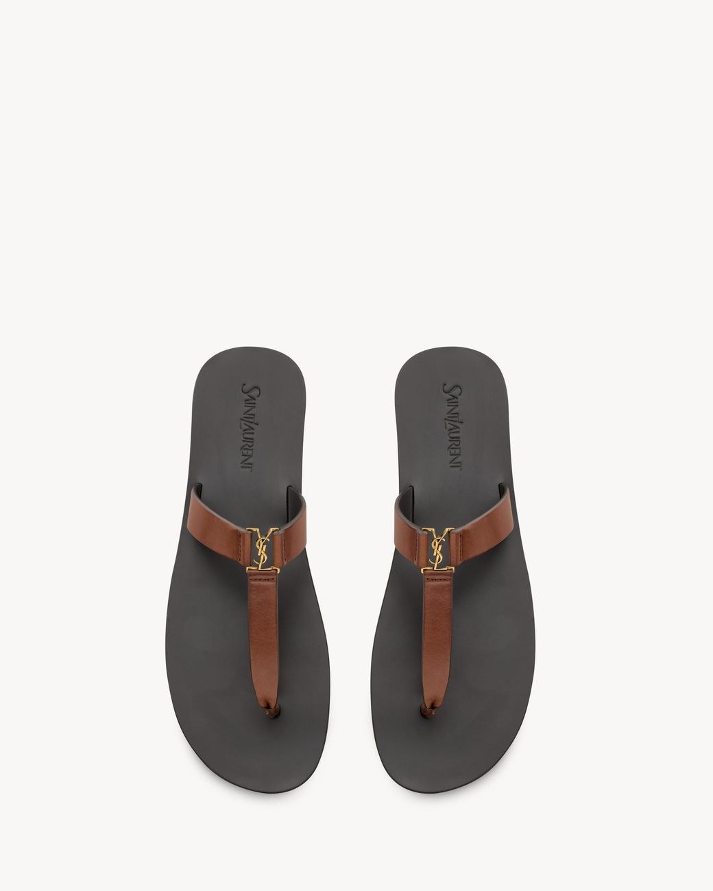 Saint Laurent Brown Babylone Thong Flat Sandals