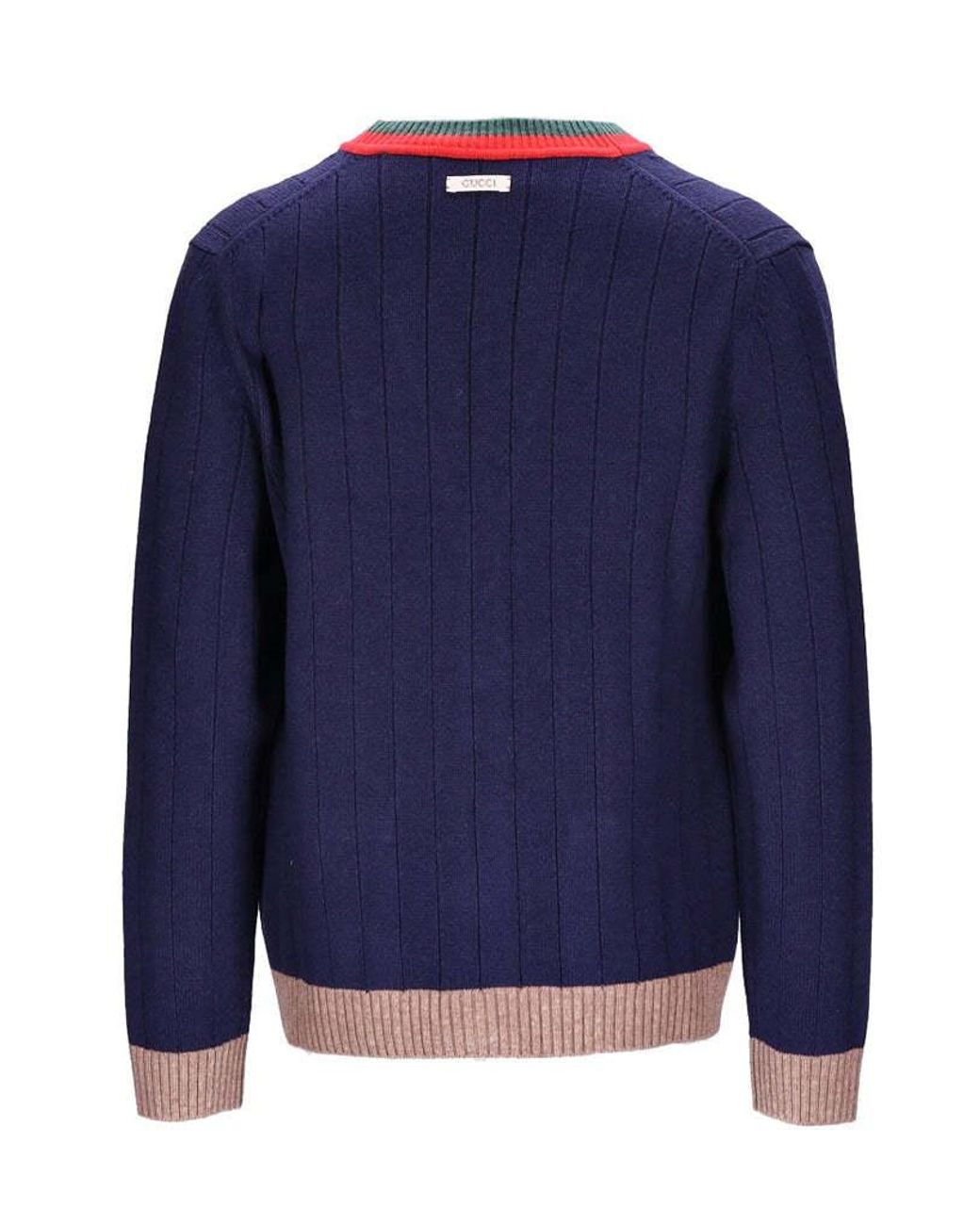 Gucci Blue Web-Stripe Wool Cardigan for men