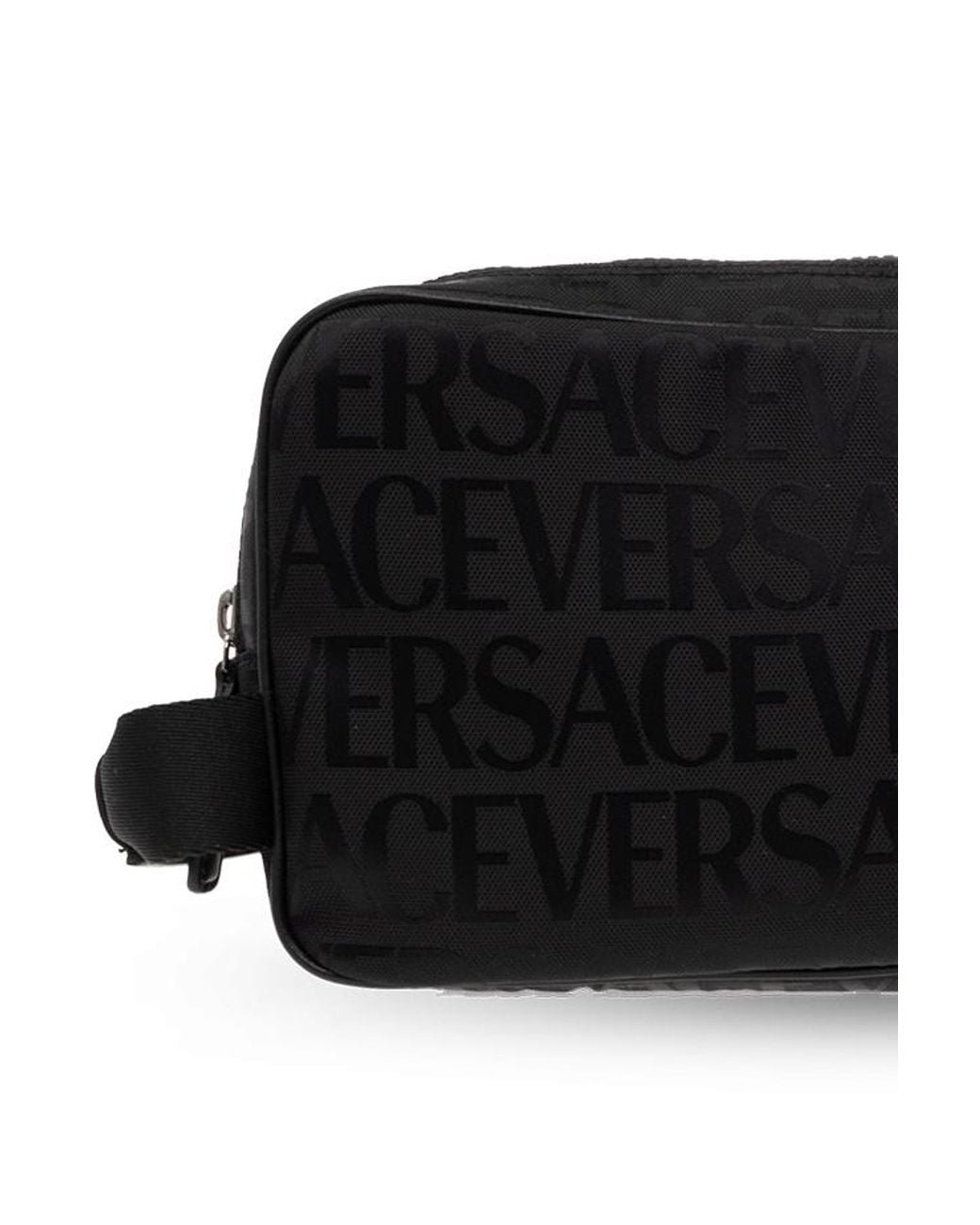 Versace Black Logo Printed Zipped Wash Bag for men