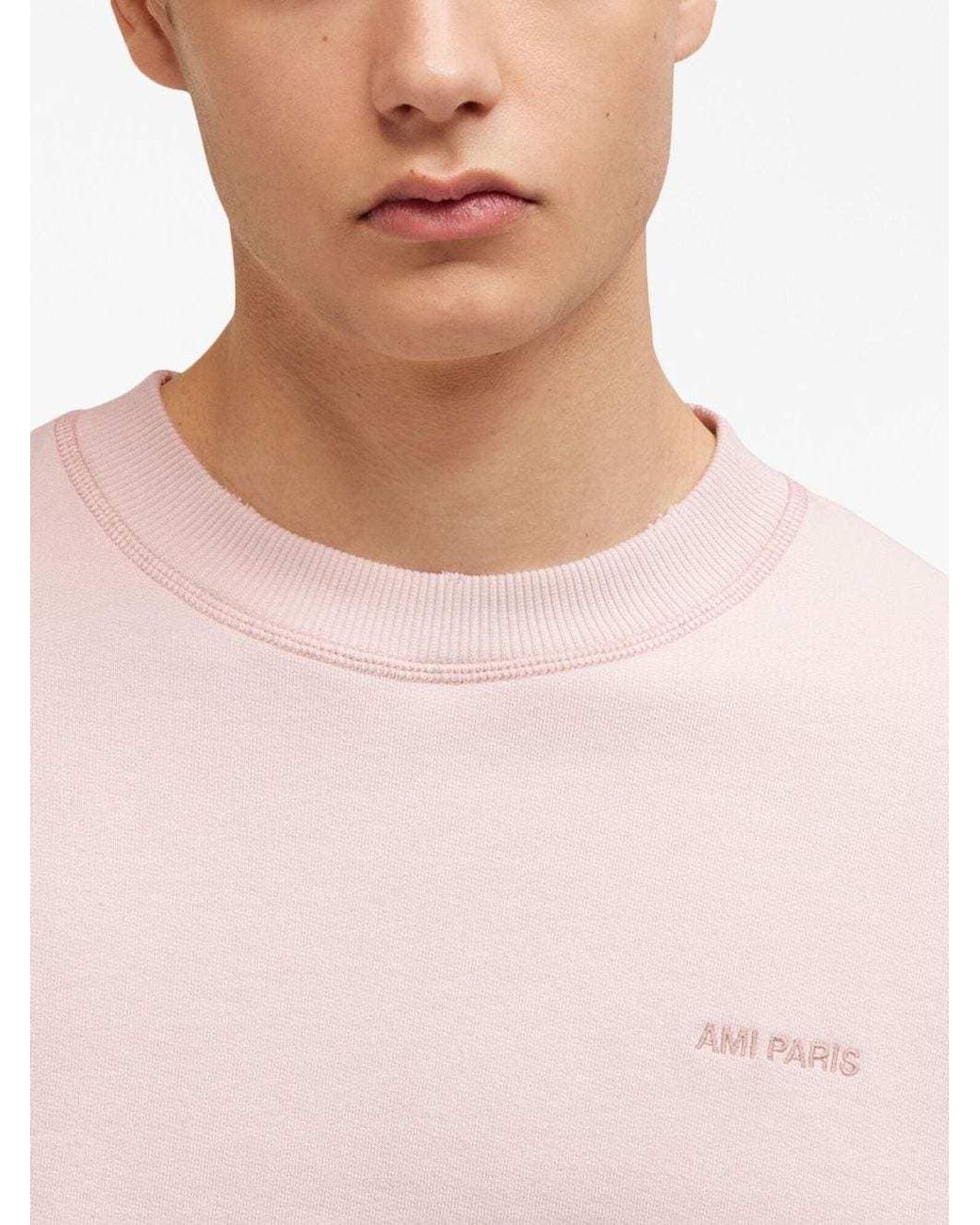 AMI Pink Logo-Embroidered Cotton Sweatshirt for men