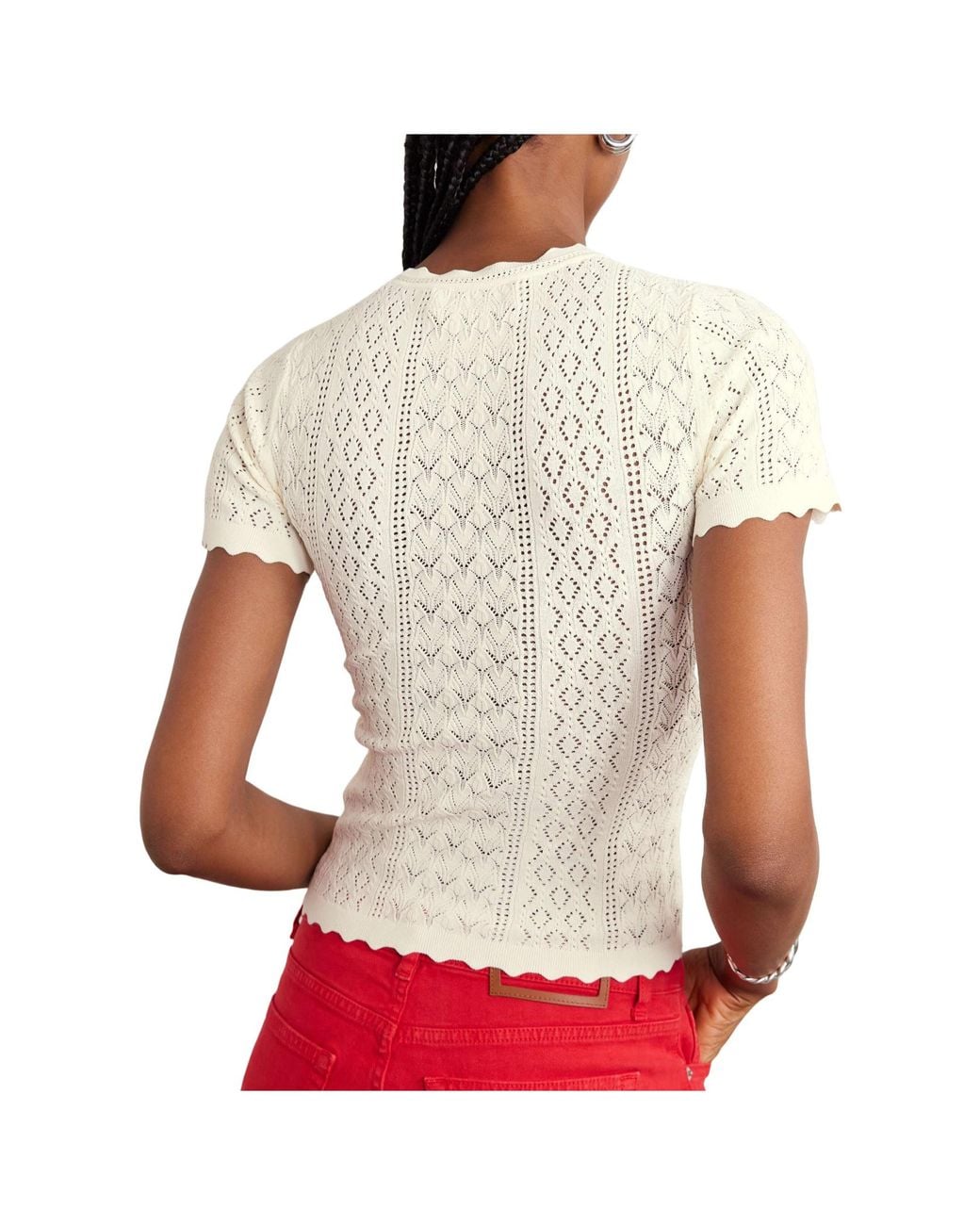 Sea White Pointelle-Knit Top