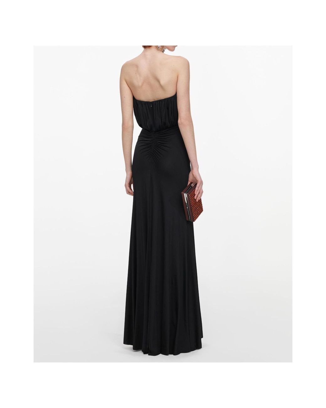 Self-Portrait Black Ruched V-Neck Gown Dress