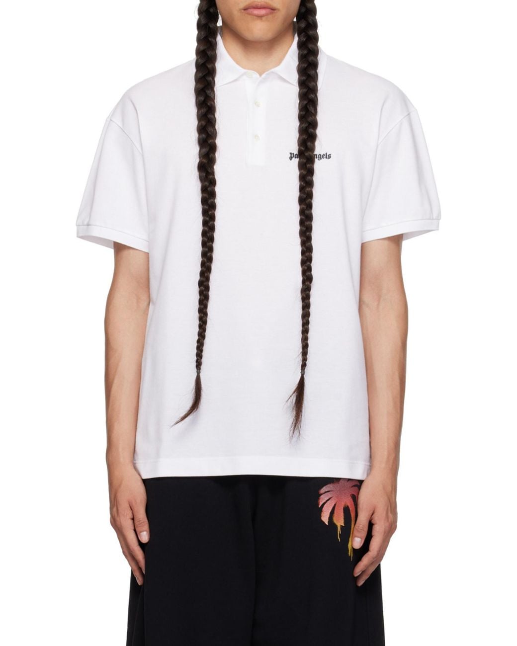 Palm Angels White Logo Embroidered Polo Shirt for men