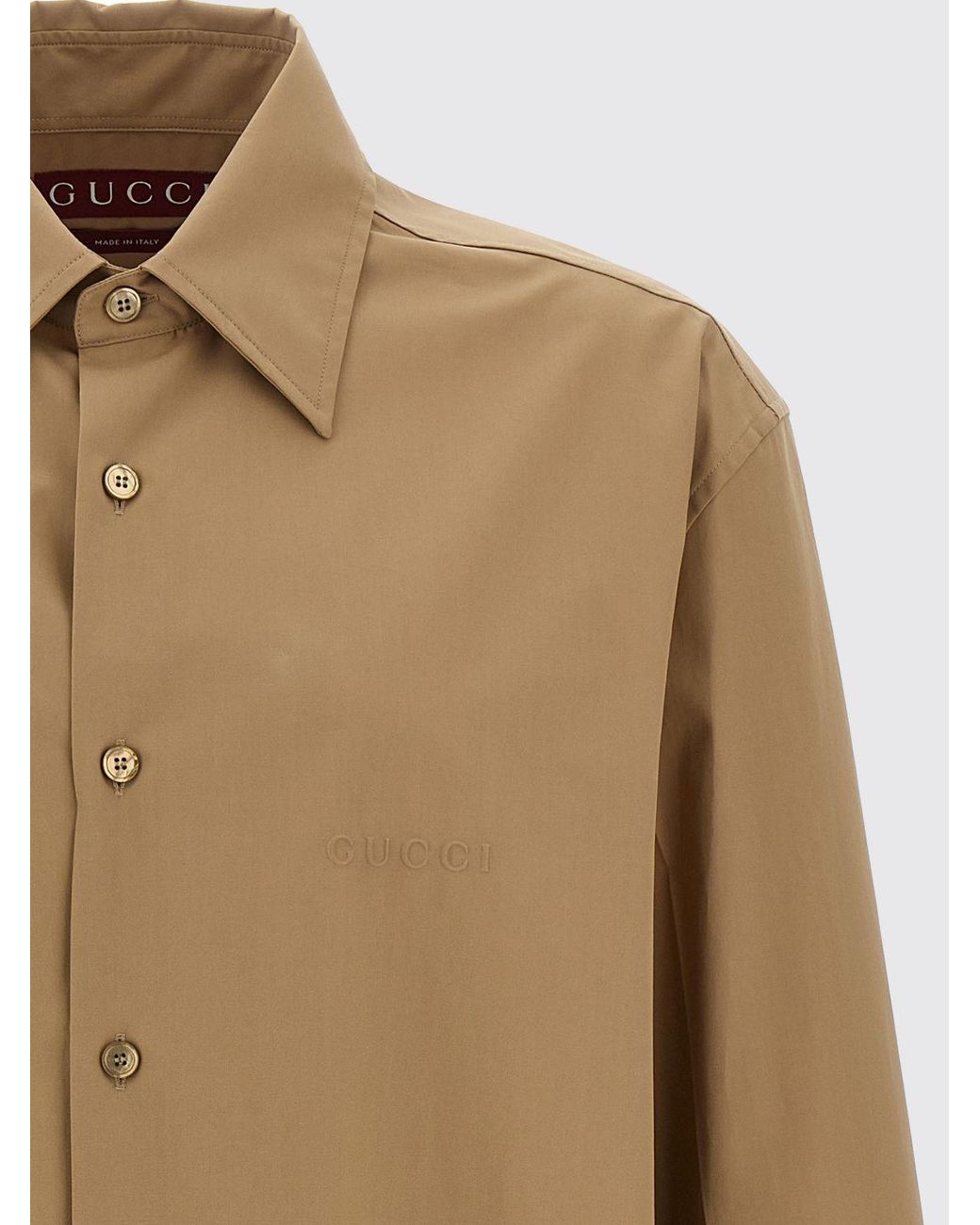 Gucci Natural Embossed Long-Sleeve Poplin Shirt for men