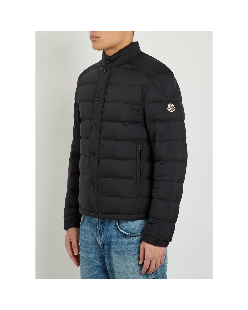 Moncler Black Horizontal Quilting Stand-Collar Down Jacket for men