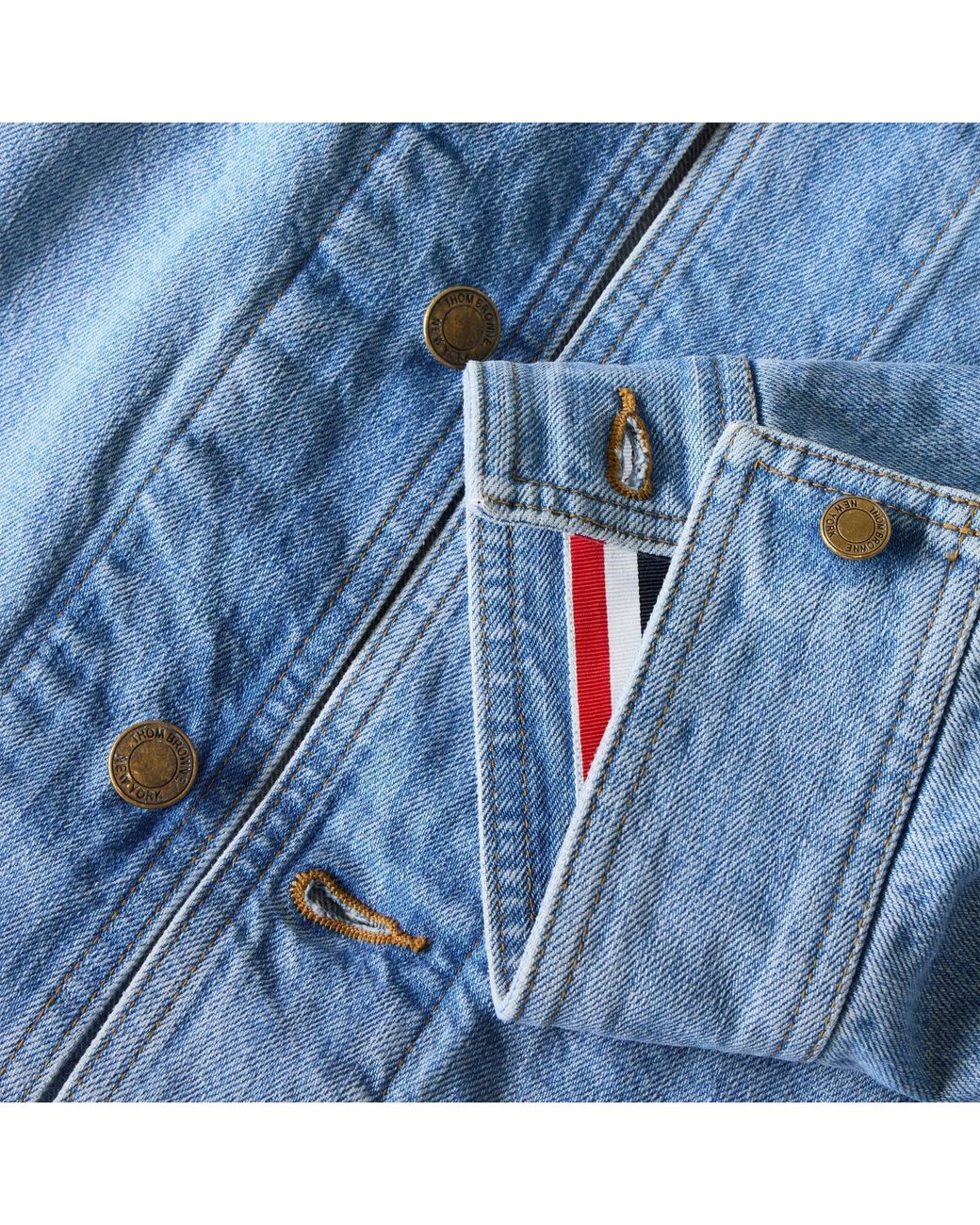 Thom Browne Blue Cropped Denim Trucker Jacket for men