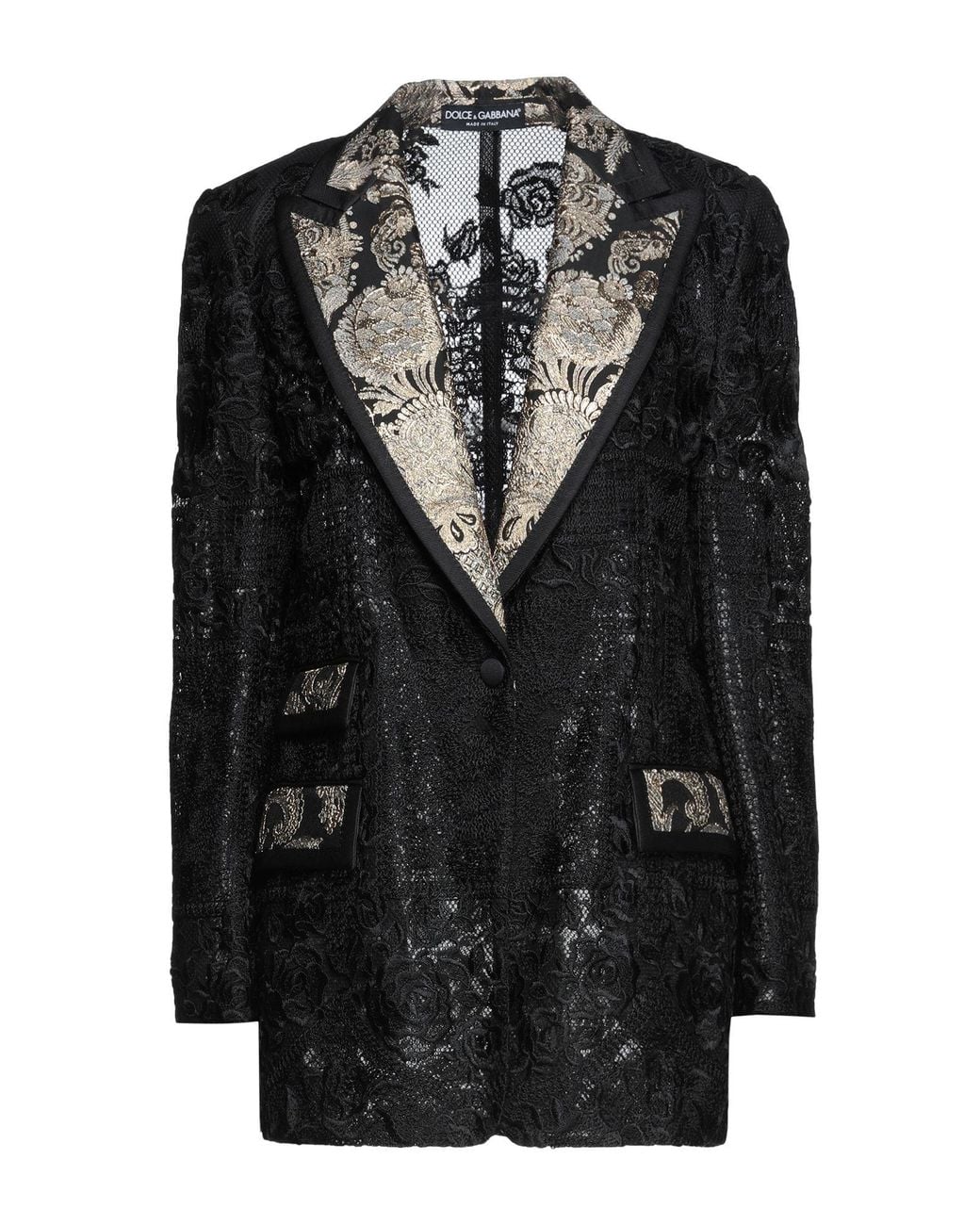 Dolce & Gabbana Black Floral Print Long Sleeve Coat