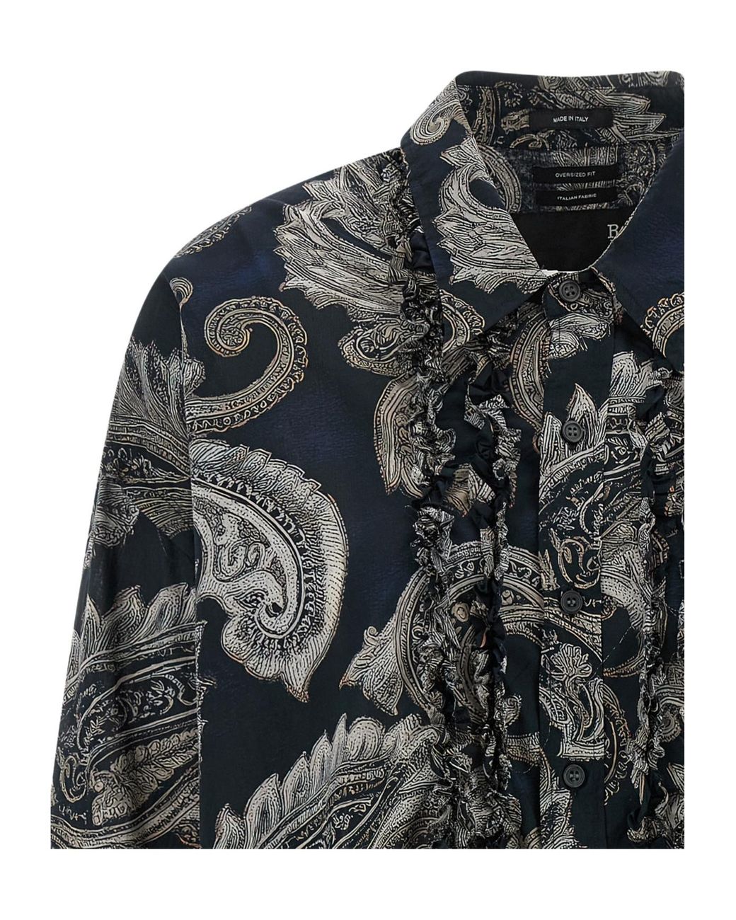 R13 Gray Ruffled Paisley-Print Shirt