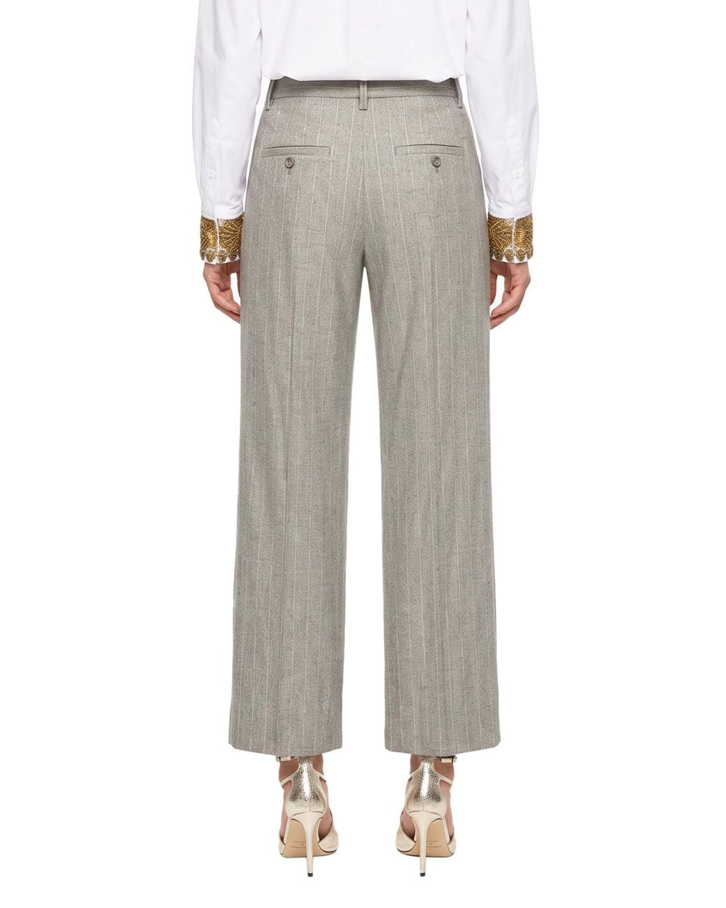Brunello Cucinelli Gray Pinstripe-Pattern Pleated Trousers