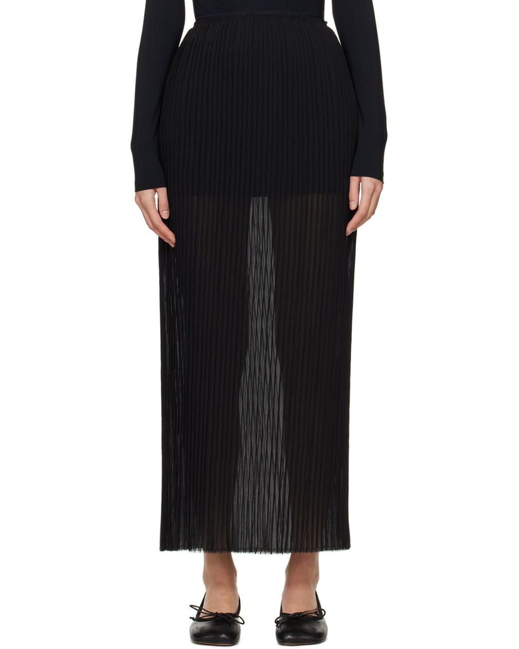 MM6 by Maison Margiela Black Sheer Plissè Long Skirt