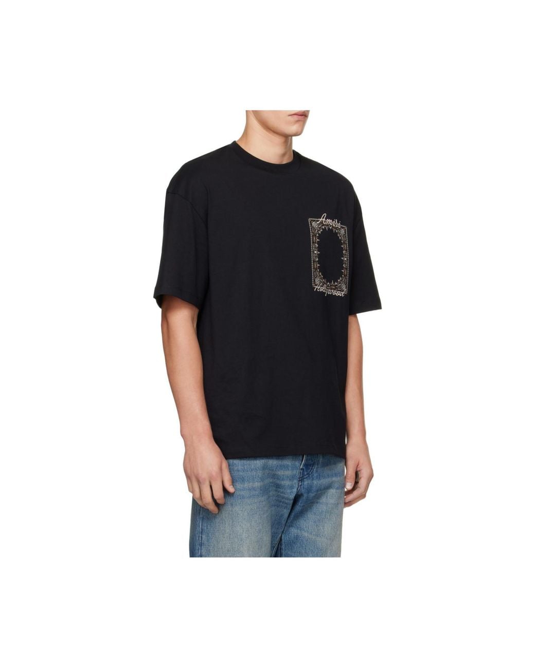 Amiri Black Logo Embroidered T-Shirt for men