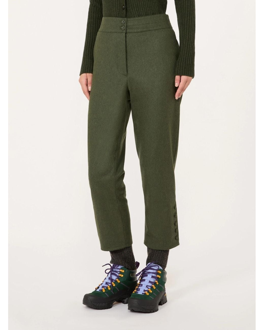 Weekend by Maxmara Green Melange Wool-Blend Cropped Trousers