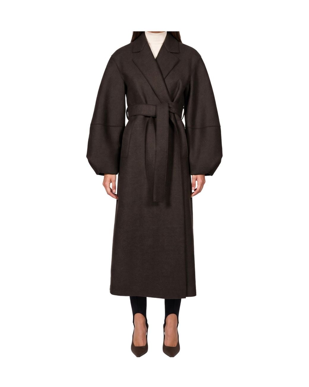 Harris Wharf London Black Belted Balloon-Sleeve Oversized Coat