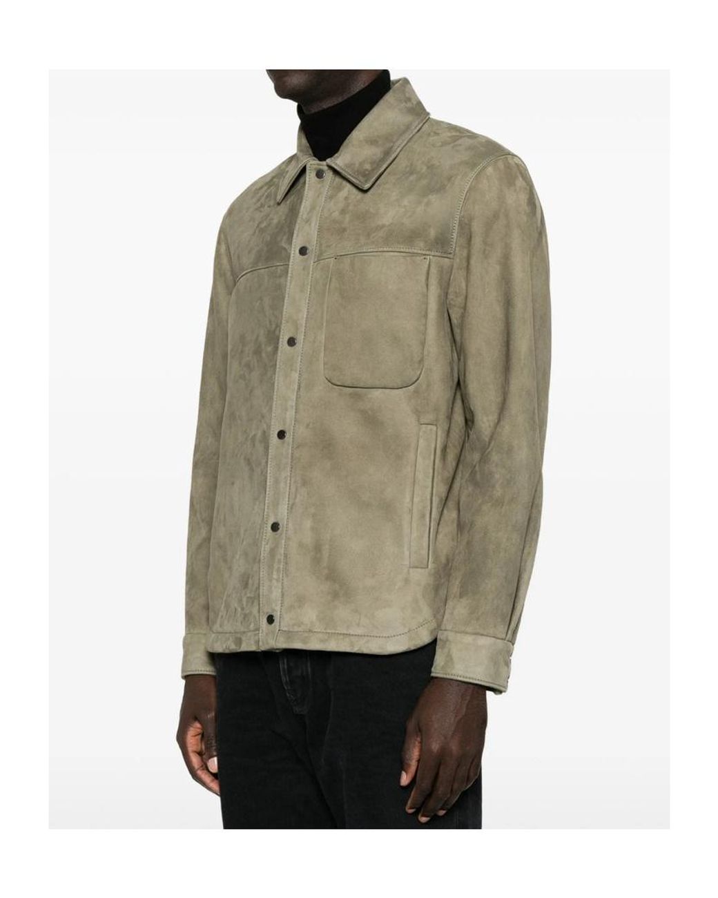 Salvatore Santoro Green Suede Press-Stud Jacket for men