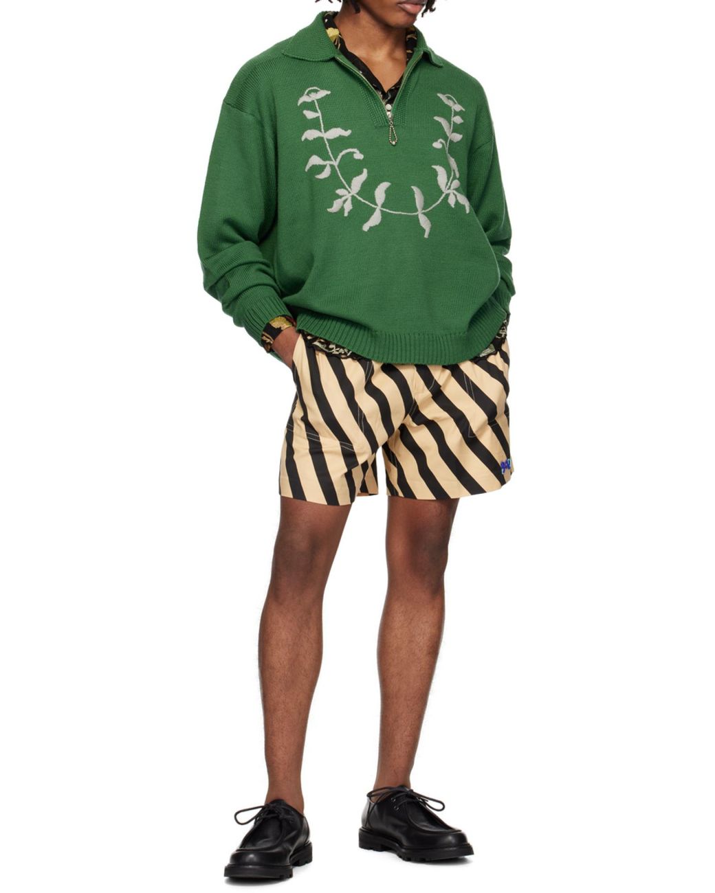 Bode Green Floret Wool Polo Jumper for men