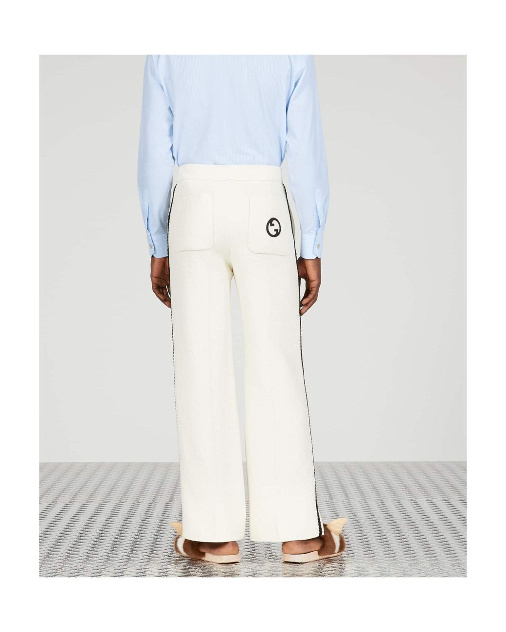 Gucci Natural Retro Logo Patch Straight Hem Trousers for men