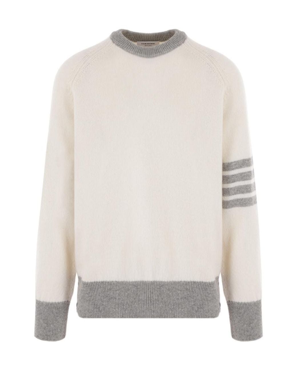 Thom Browne White Crewneck Knitted Jumper for men