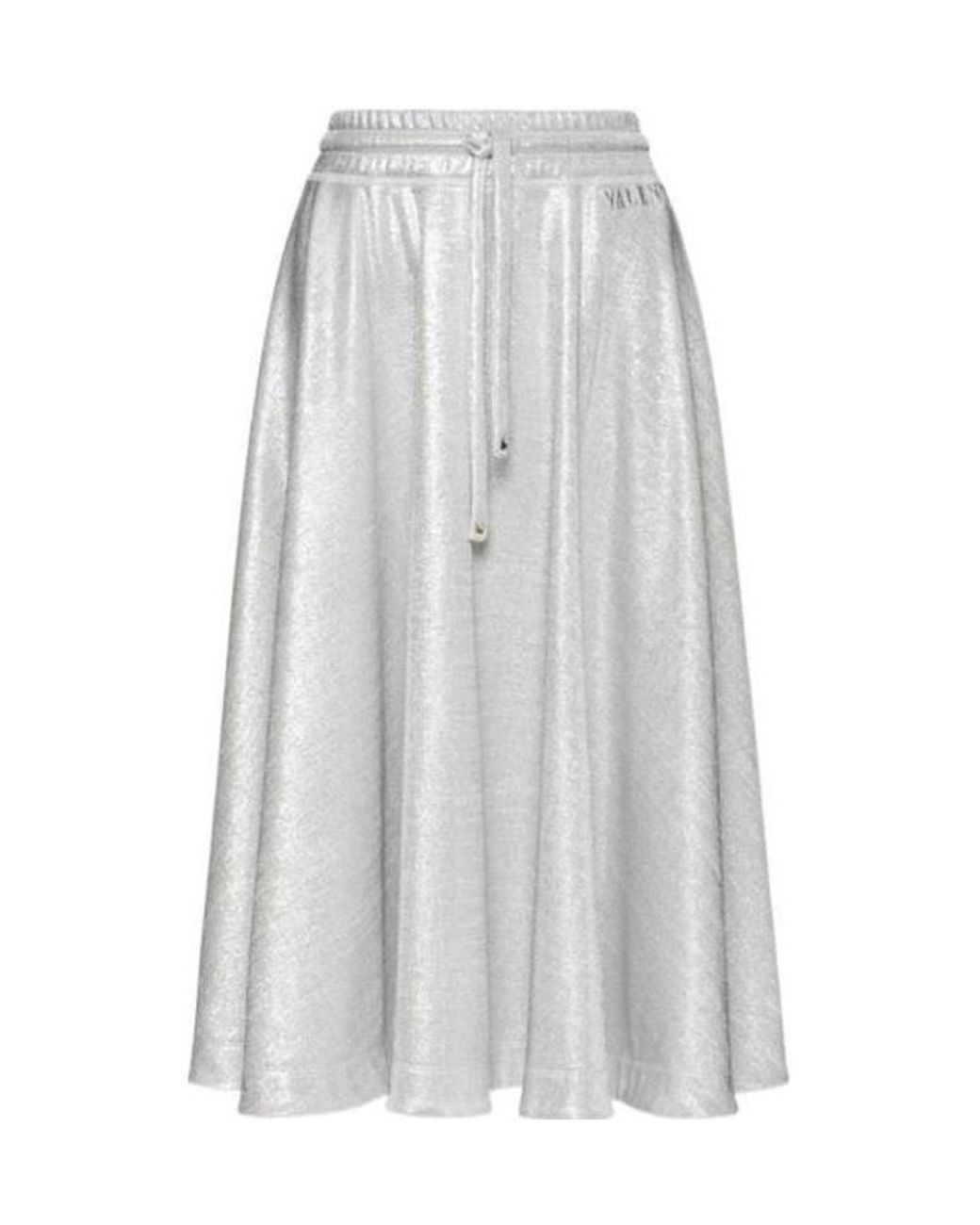 Valentino White Metallic-Threading Midi Skirt