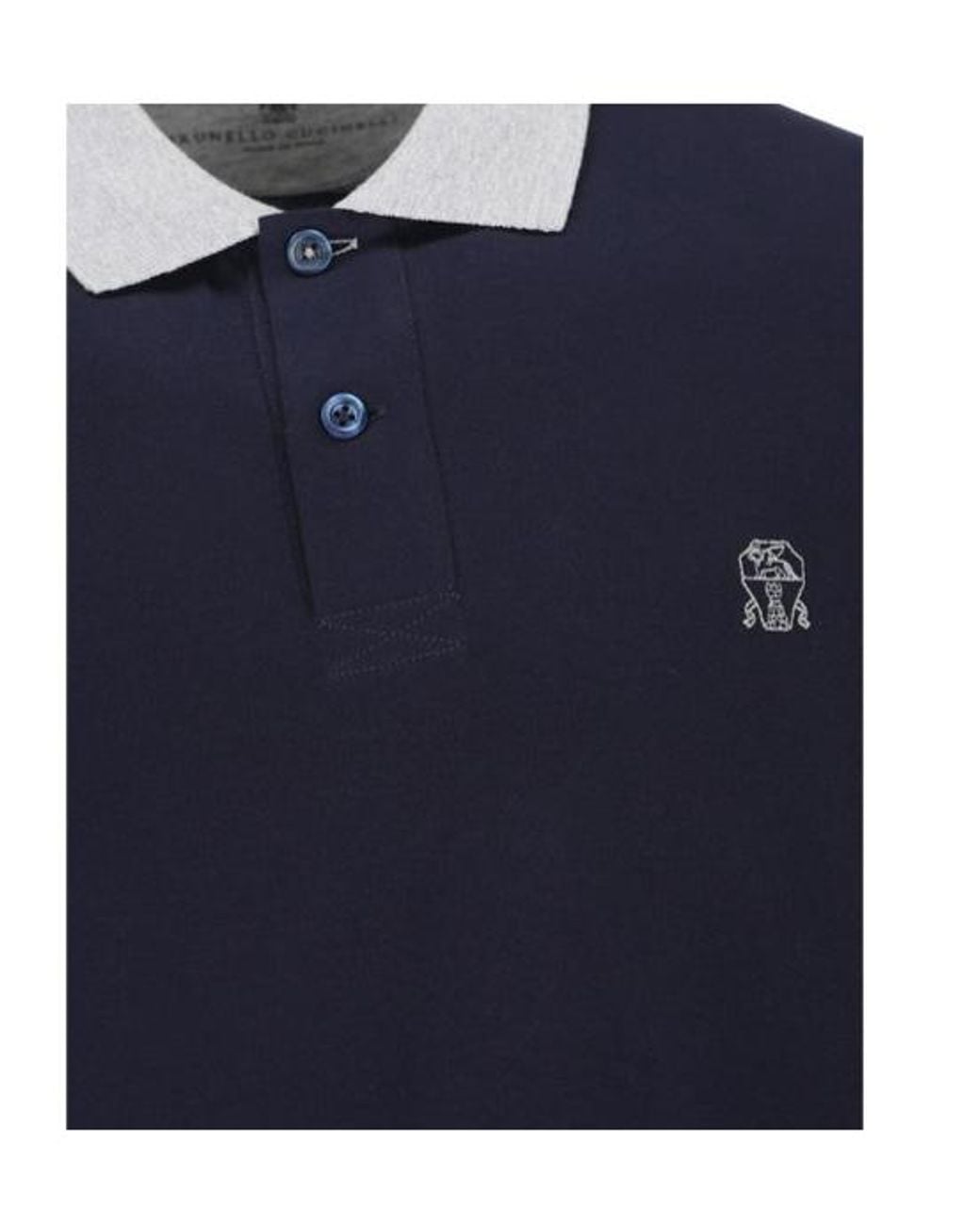 Brunello Cucinelli Blue Logo Embroidered Long-Sleeved Polo Shirt for men