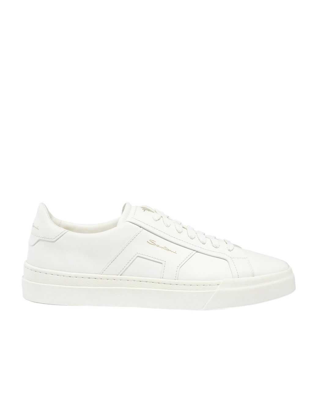Santoni White Double Buckle Lace-Up Sneakers for men
