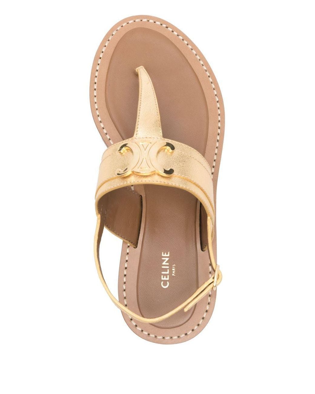 Céline Metallic Round Toe Flat Sandals