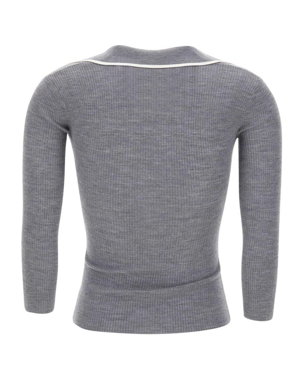 Elisabetta Franchi Gray Ribbed Polo Top