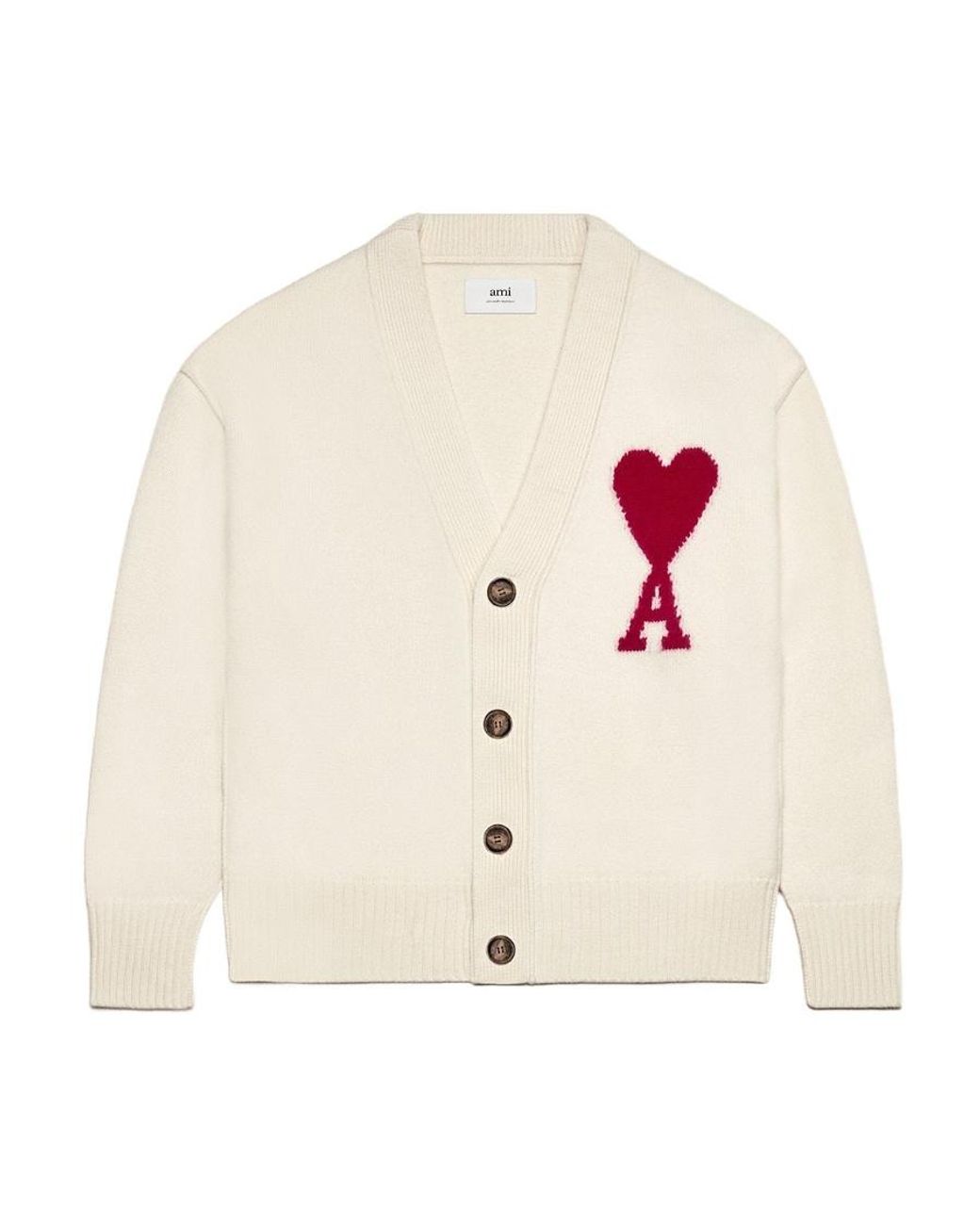 AMI White Ami De Coeur Logo Detailed V-Neck Cardigan for men