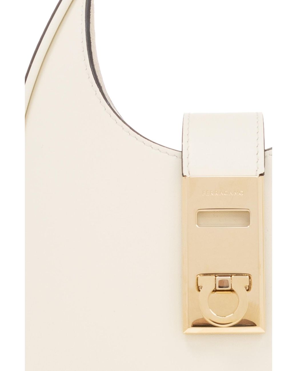 Ferragamo White Ferragamo Gancini-Buckle Logo-Engraved Mini Hobo Bag