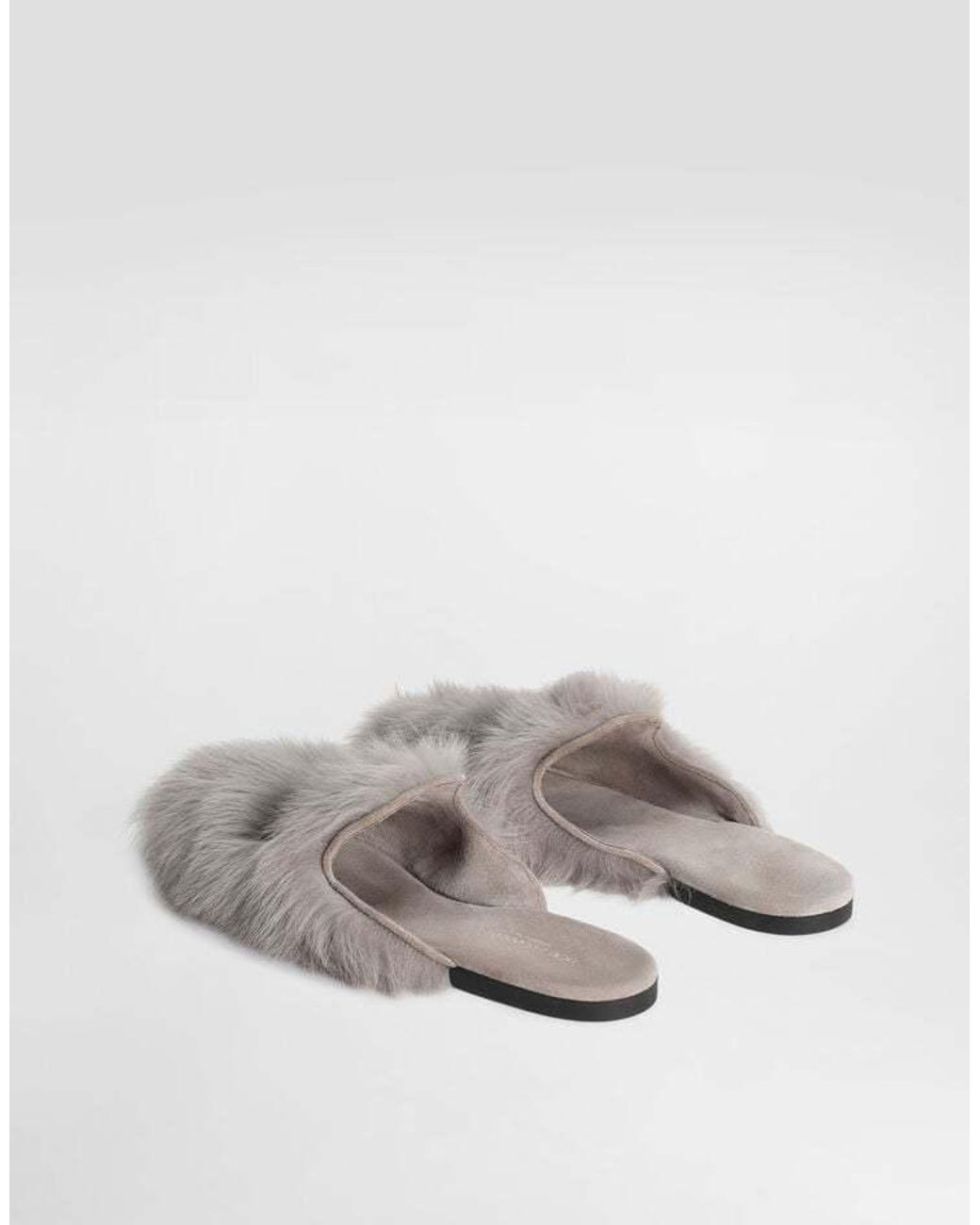 Dolce & Gabbana Gray Shearling Slippers