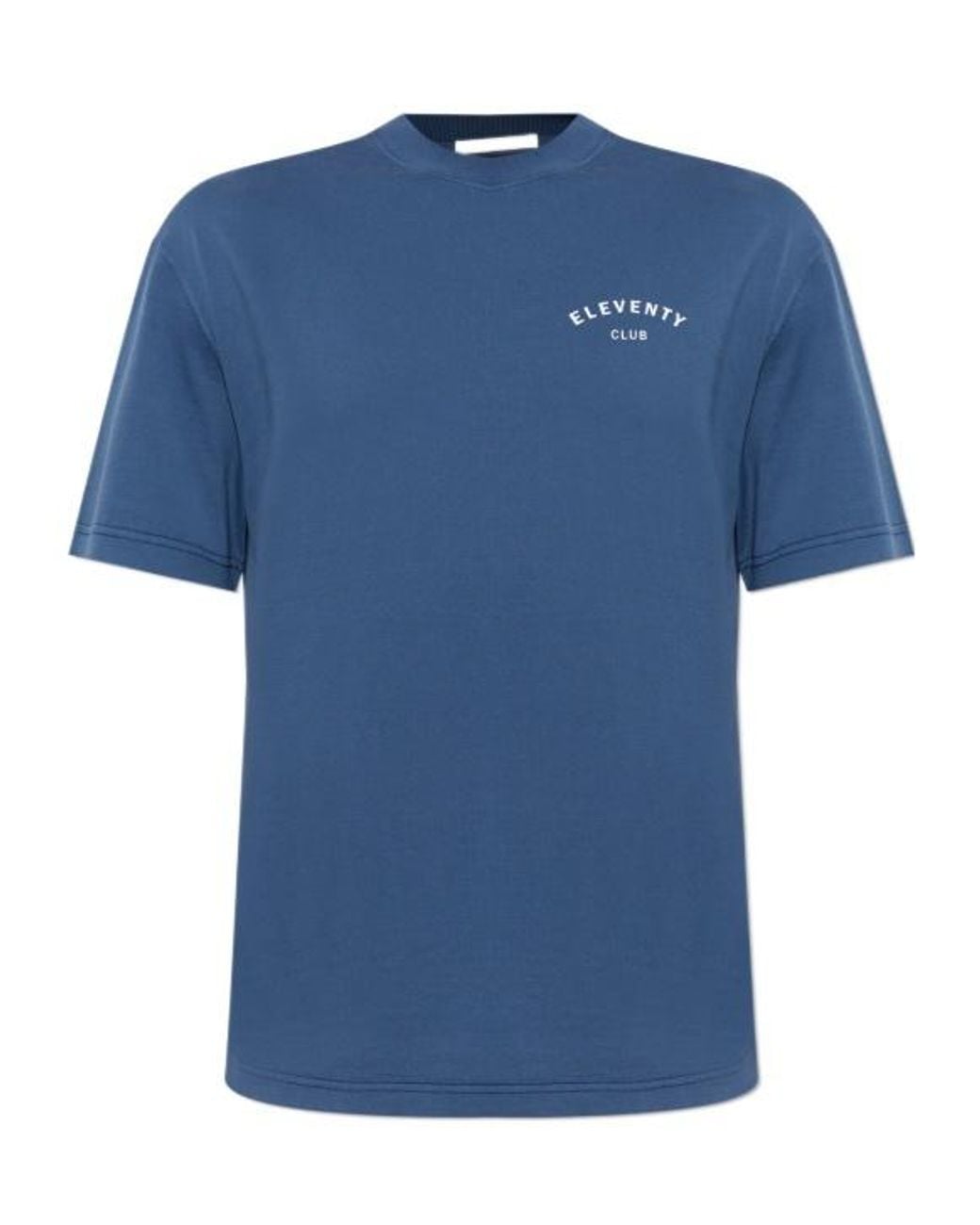 Eleventy Blue Logo Printed Crewneck T-Shirt for men