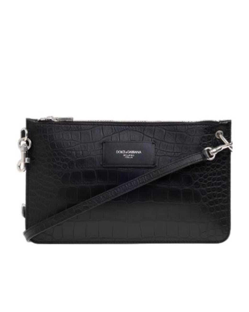 Dolce & Gabbana Black Crocodile-Embossed Shoulder Bag for men