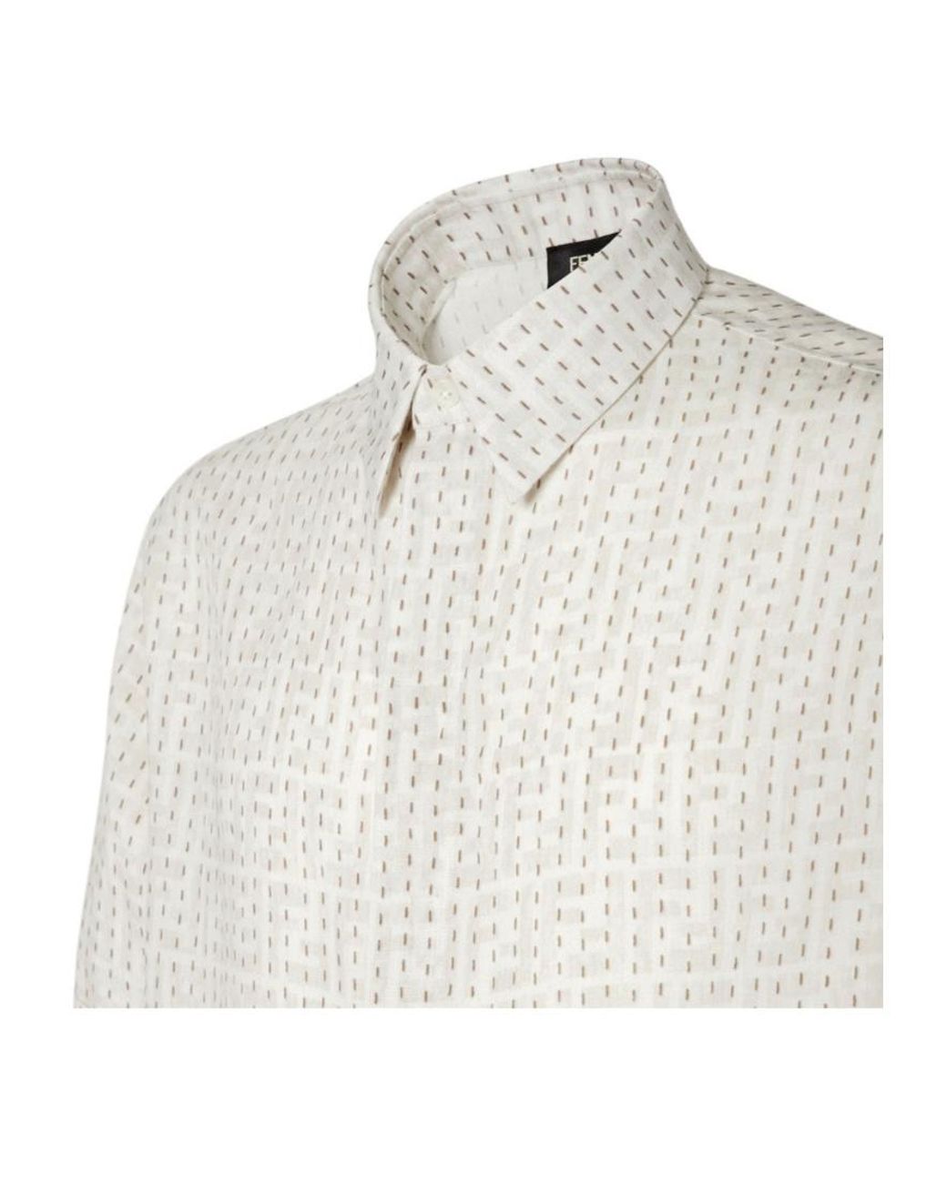 Fendi White Ff-Print Linen Shirt for men