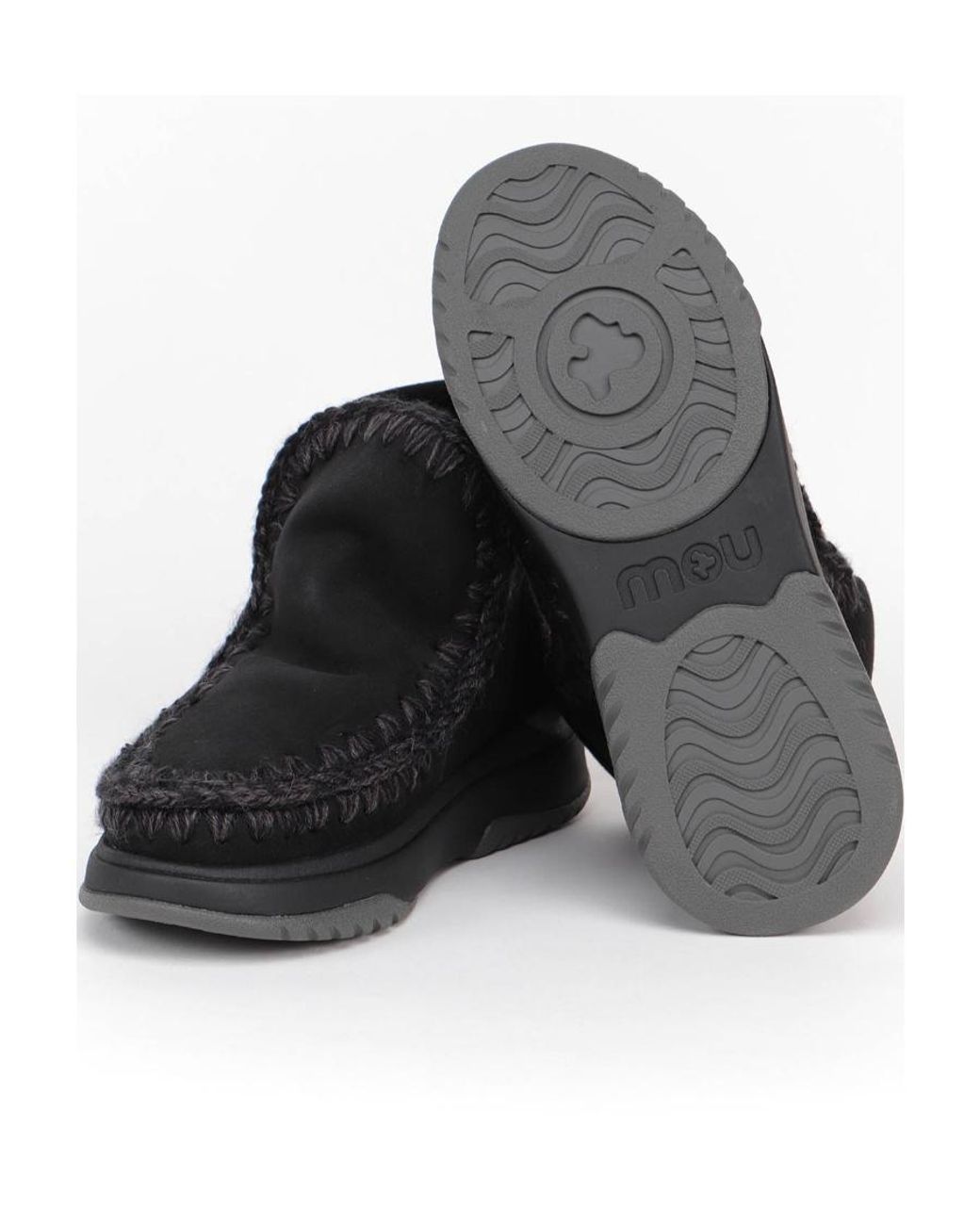 Mou Black Eskimo Logo-Glitter Whipstitch-Trim Boots