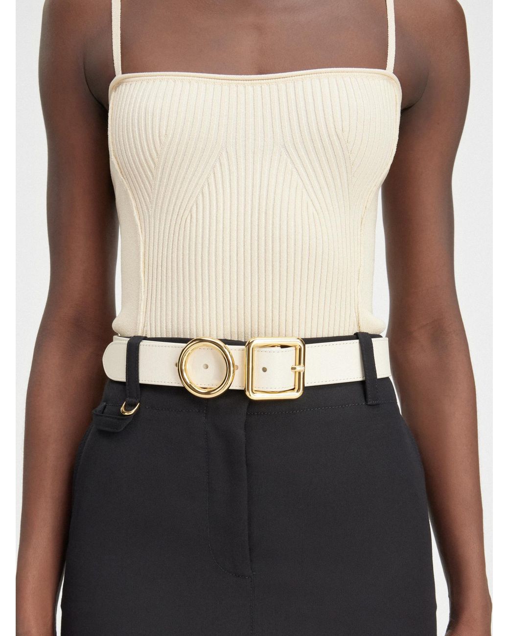 Jacquemus White Geometric-Buckle Leather Belt