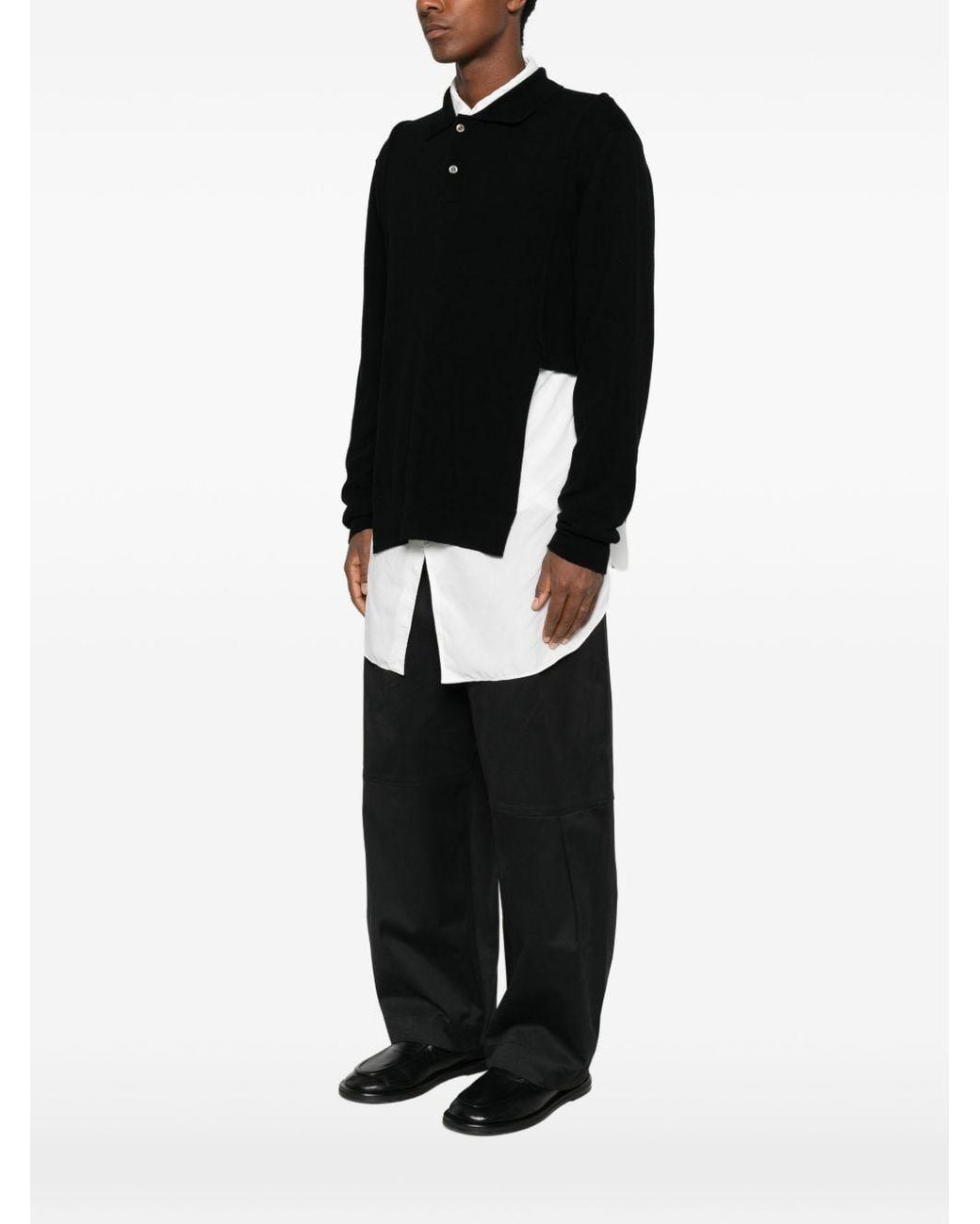 Comme des Garçons Black Long-Sleeve Knitted Polo Shirt for men