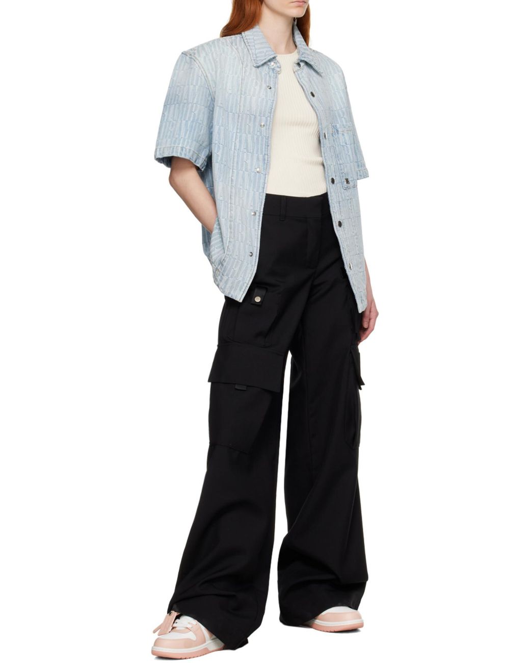 Off-White c/o Virgil Abloh Gray Logo Detailed Wide Leg Trousers