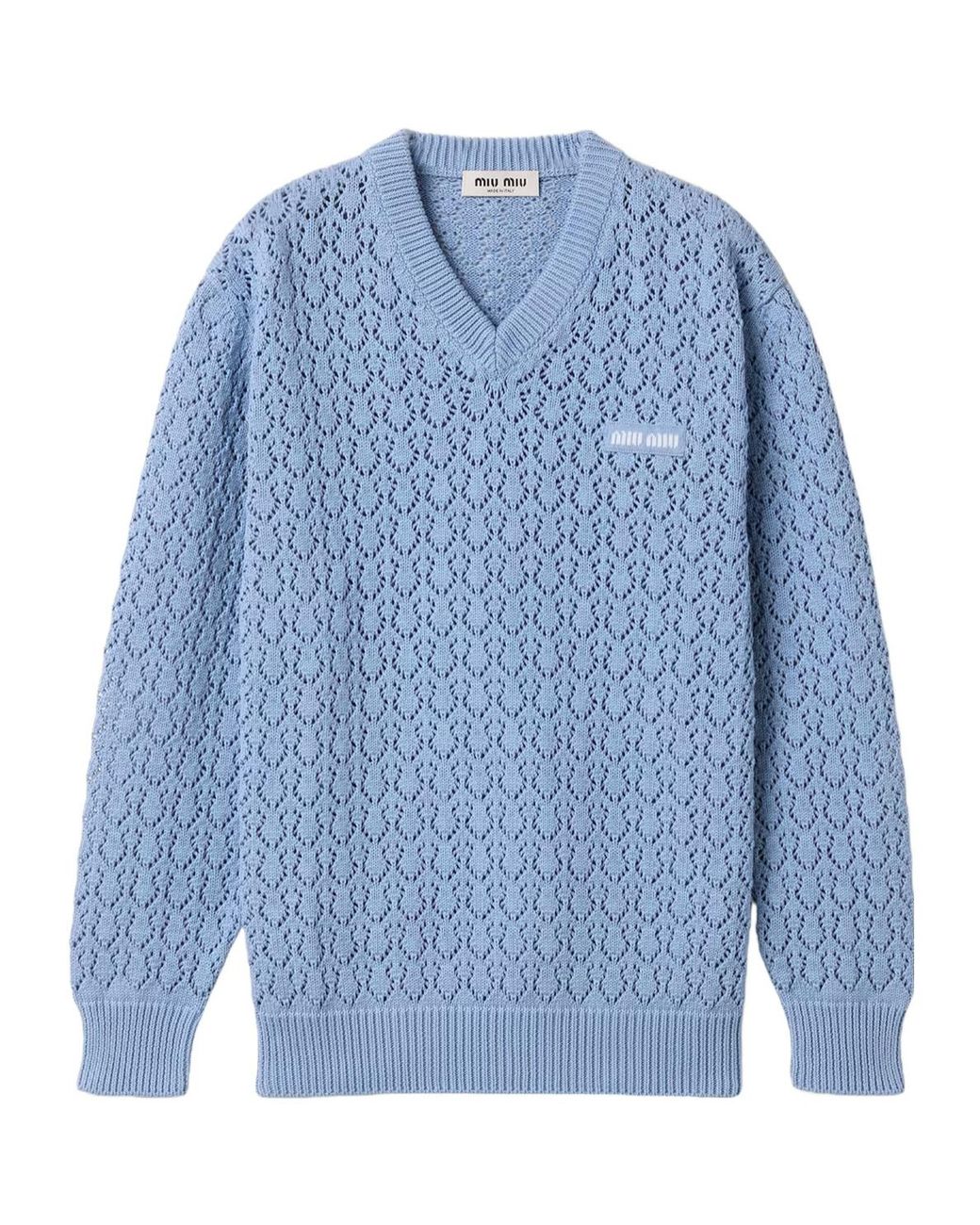 Miu Miu Blue Cotton V-Neck Sweater