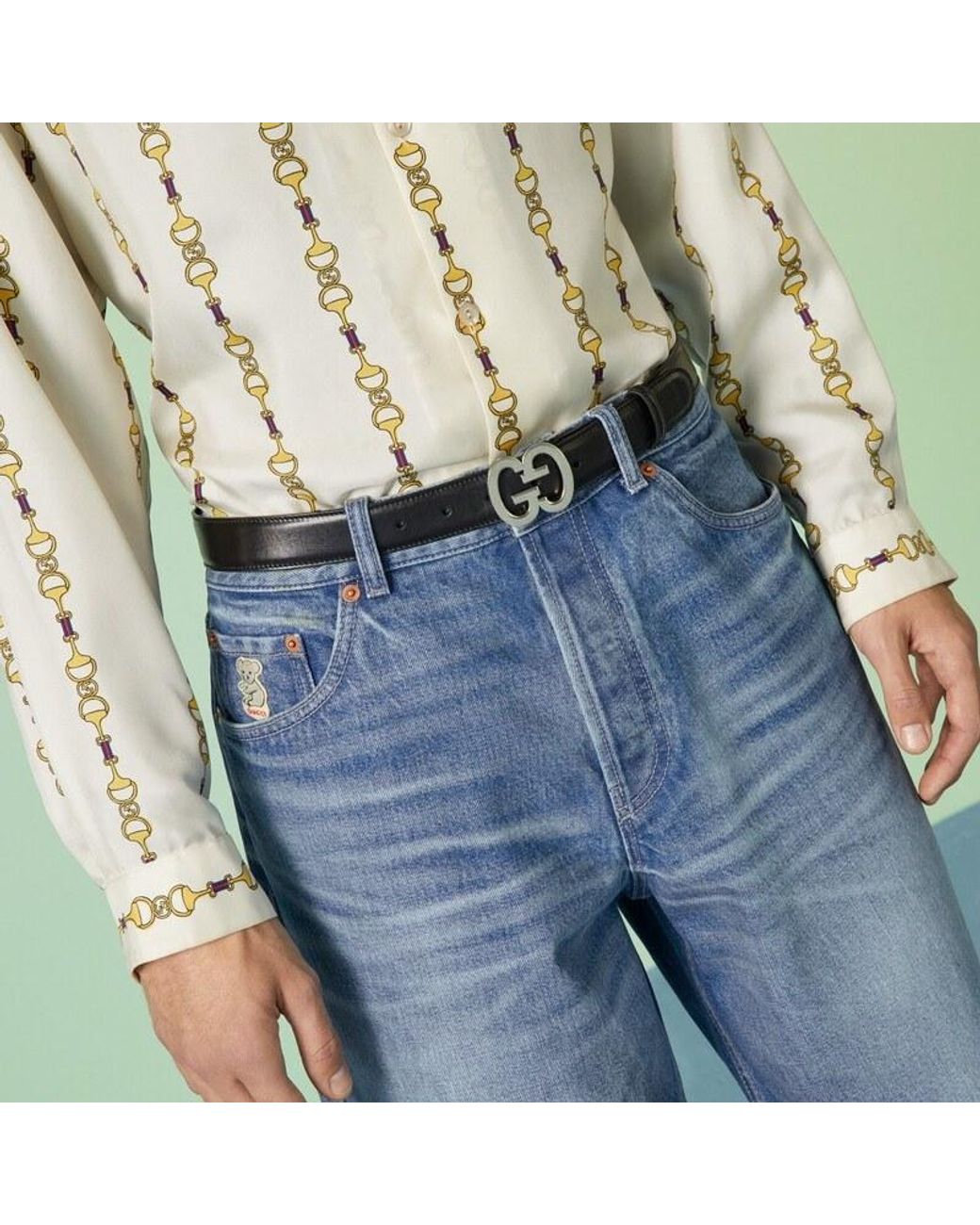Gucci White Gg Buckle Belt for men
