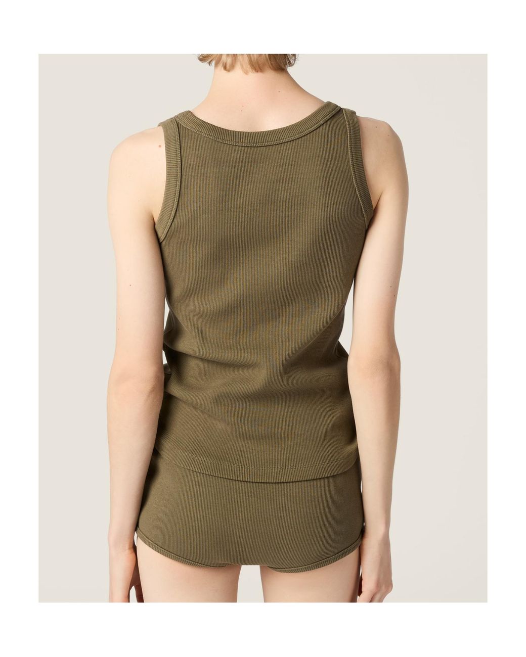 Miu Miu Brown Logo Patch Ribbed-Knit Tank Top