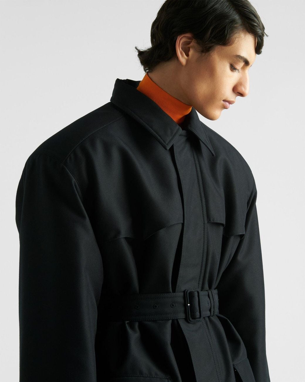 Prada Black Long Sleeved Belted Waist Jacket for men