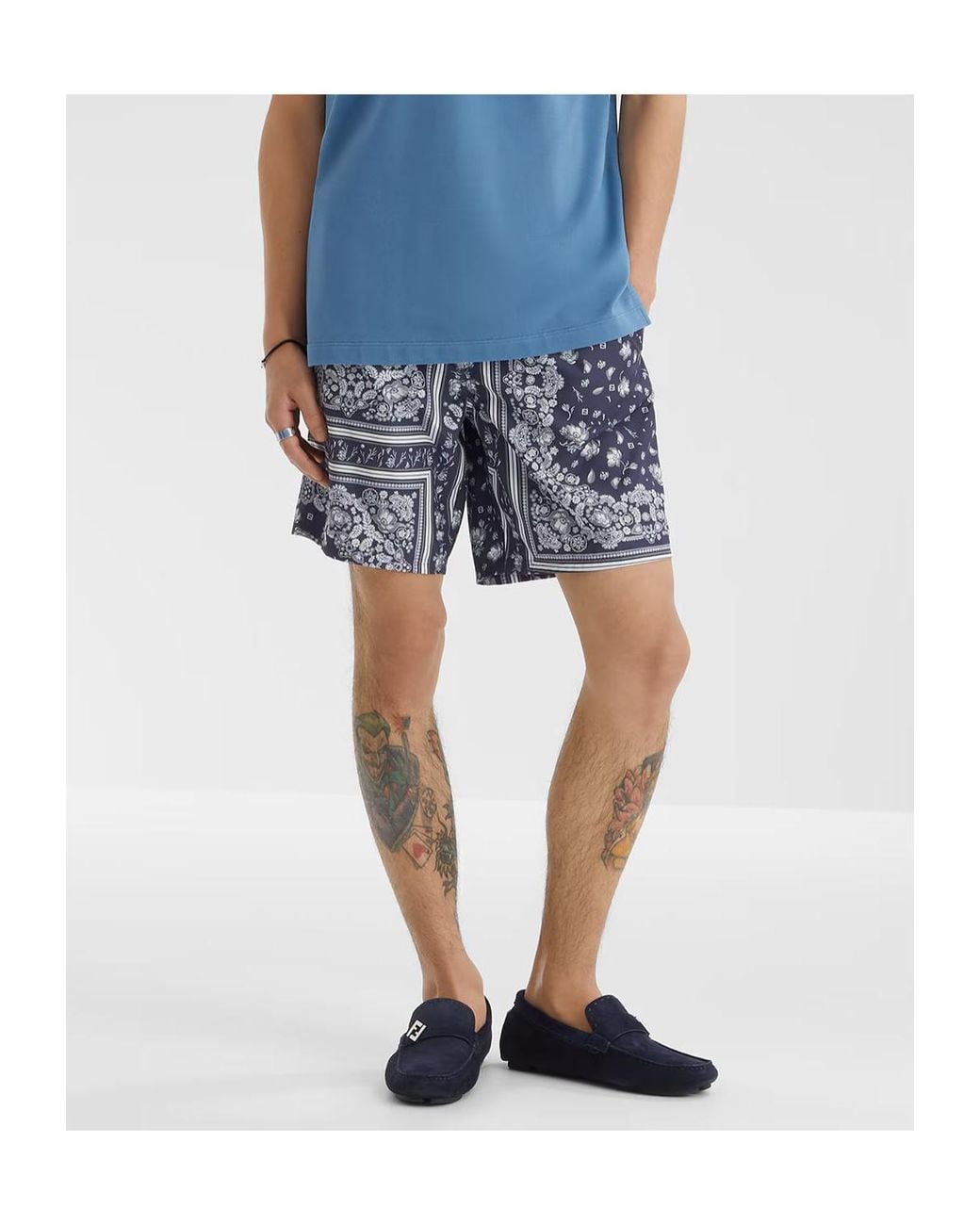 Fendi Blue Bandana Printed Drawstring Swim Shorts for men