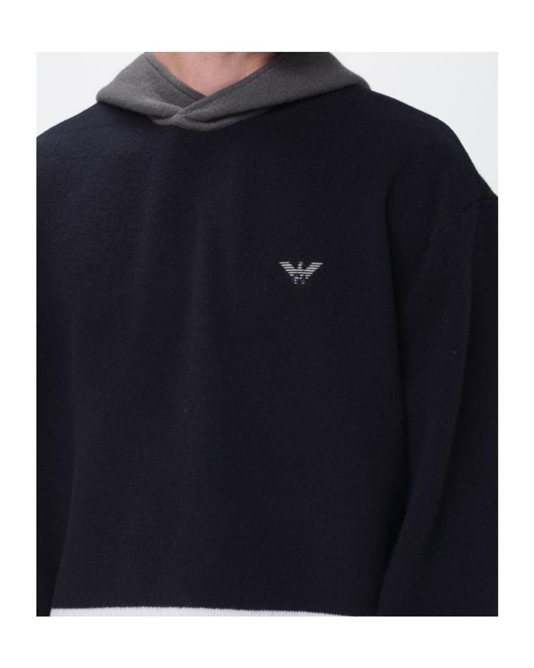 Emporio Armani Blue Striped Hooded Sweater for men