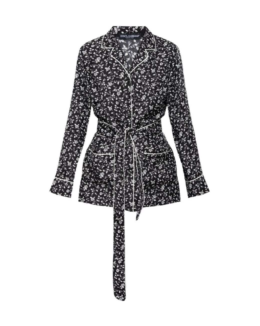 Dolce & Gabbana Black Floral Belted Pajama Shirt